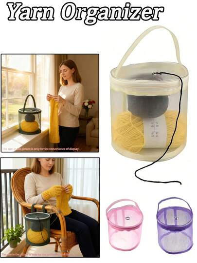 Colorful Nylon Mesh Drawstring Bag, Large Capacity Yarn Storage Bag With Drawstring - Durable Handmade Storage Bag With Zipper, Suitable For Yarn, Crochet - Rose Red/Purple, Yarn Storage Bag