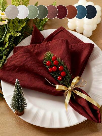 2/6/12/240pcs Christmas Holiday Solid Color Crinkle Texture Cloth Napkins, Washable & Reusable For Holiday Parties, Picnics, Home Decor