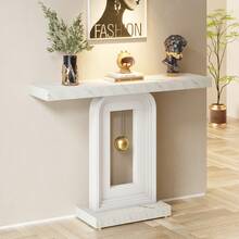 LITTLE TREE Modern Console Table, 40 Inches Faux Marble Sofa Table, Contemporary Entryway Table For Living Room Hallway Entrance - trắng - Xem 3