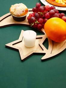 1 Pieza Bandeja de servir de madera con luna y estrella de Ramadán, plato decorativo religioso islámico para frutas y aperitivos, centro de mesa para el festival del Eid en el hogar, la cocina y los regalos de fiesta