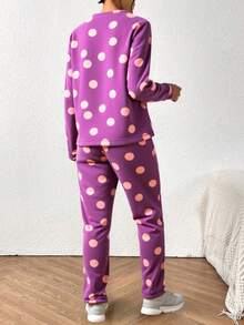 Pijama dama 2 piezas estilo puntos calientita - Morado - Ver 2
