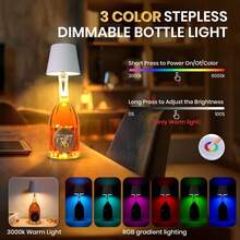 Czgor Luz de tella inalámbrica, 5200 mAh, funciona con batería, pantalla de luz de tella inalámbrica, temperatura de 3 colores, luz de tella de vino regulable para restaurantes, bares (blanco) - Paquete de 2 luces LED RGB blancas - Ver 3