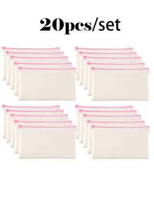 5/10/20/50pcs Blank Canvas Zipper Bags, Multi-Color Makeup Canvas Bags, Simple Tassel Zipper Bags, Blank Pencil Cases, Suitable For School, Travel, DIY Accessories Storage, Festival & Festival Gift Packaging Bags, Stationery - Beige - View 17