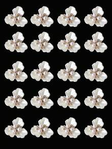 10pcs/20pcs/30pcs/40pcs/50pcs Faux Pearl & Rhinestone Decor, Clover Flower Design, Clothing, Hat, Dress DIY Decorative Buttons - White - View 10