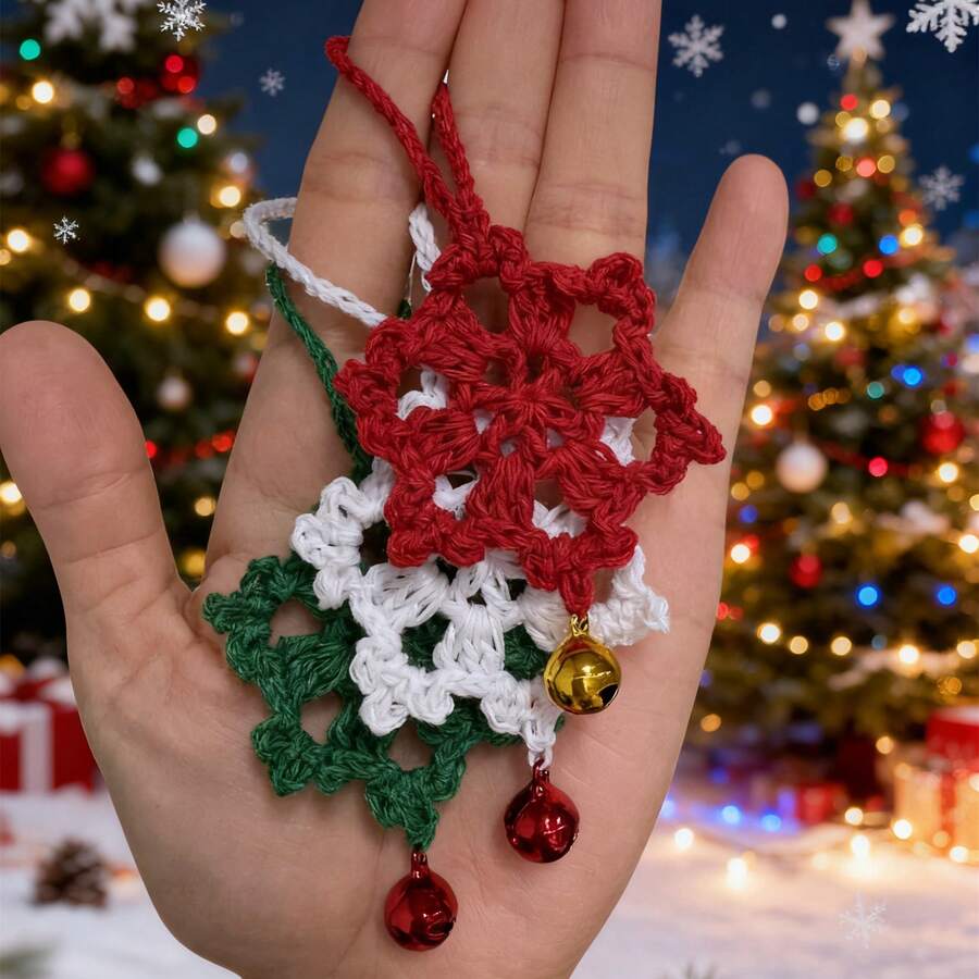 1 套/5 件手工钩针雪花挂饰、包包挂饰、家居装饰、吊坠、送给朋友的礼物、圣诞礼物
