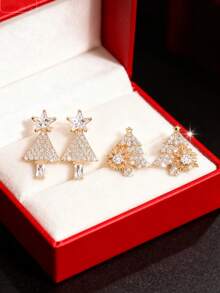 أقراط مرصعة بالزركونيا المكعبة على شكل شجرة عيد الميلاد والثلج، أنيقة وفاخرة، مناسبة للنساء للاستخدام اليومي والمناسبات والأعياد والهدايا في عيد الميلاد