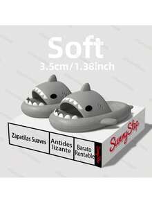 SunnyStep Zapatillas de Tiburón, 1 par adorables zapatillas de dibujos animados para niños, múltiples colores disponibles, cómodas para uso interior y exterior - Gris Claro - Ver 1