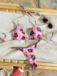 Bộ bikini buộc dây hở lưng họa tiết hoa nhí dễ thương, phong cách Bohemian, thích hợp cho kỳ nghỉ biển, tiệc bể bơi và dã ngoại mùa hè. - Nhiều màu - Xem 4