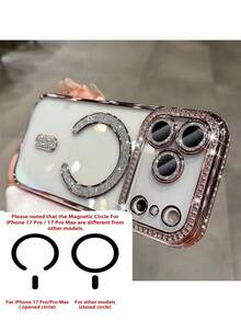 Etui na telefon z powłoką magnetyczną i pozłacanymi kryształkami, premium, przeznaczone do modeli 17 Pro Max, 16, 15, 14, 13, 12, 11 Pro, zawiera osłonę obiektywu aparatu i etui z funkcją ładowania bezprzewodowego - Różowy - Zobacz 7