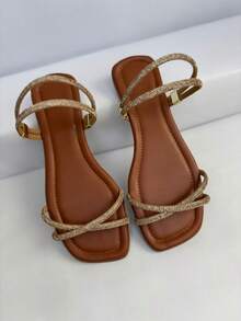 Sabdália Women's Flat Sandals With Shiny Strap - 駝色 - 查看 7