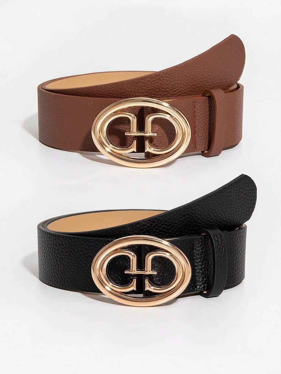 2pcs Solid Color Casual PU Leather Belt, Suitable For Outfit Matching - Multicolor - View 1
