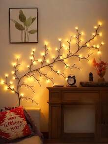 1个1.8米/5.9英尺人造树枝灯，柔软灵活的柳枝造型，USB供电，8种模式，96/144颗LED灯珠，适用于室内客厅和卧室装饰、室内氛围照明、派对、聚会、生日礼物、万圣节和圣诞节装饰灯。 - 藤條LED燈 - 查看 3