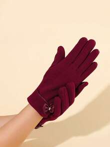 1 Pair Fashionable & Elegant Thin Fleece Gloves, Suitable For Autumn/Winter - Red - View 3