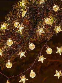 20/50/100 Leds Solar Garden Outdoor String Lights,Star & Crystal Ball-Shaped LEDs. 8 Modes Available For Outdoor Use. Waterproof Fairy Lighting For Christmas Trees. Suitable For Garden, Courtyard ,Wedding,Lawn, Branches ,Balcony And Fence Decorations. Ideal For Wedding And Party Christmas, Halloween, New Year And Holiday Decorations - Black - View 6