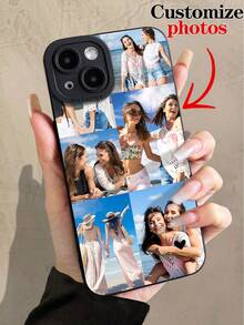 1 pieza Funda de teléfono suave personalizada con 6 fotos de pareja para boda/conmemoración, funda protectora a prueba de golpes con impresión completa compatible con iPhone 11 12 13 14 5 16 Pro Max - Negro - Ver 1