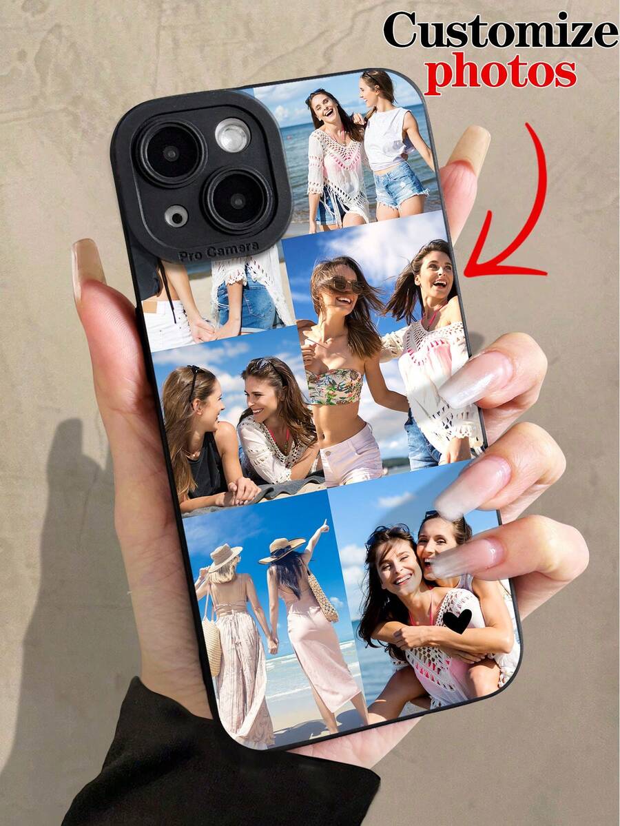 1 pieza Funda de teléfono suave personalizada con 6 fotos de pareja para boda/conmemoración, funda protectora a prueba de golpes con impresión completa compatible con iPhone 11 12 13 14 5 16 Pro Max - Negro - Ver 1