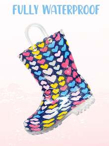 Wasserdichte Regenstiefel, Herzmuster, leicht zu reinigen, guter Halt, Griff zum leichten Anziehen, Outdoor Kinderschuhe