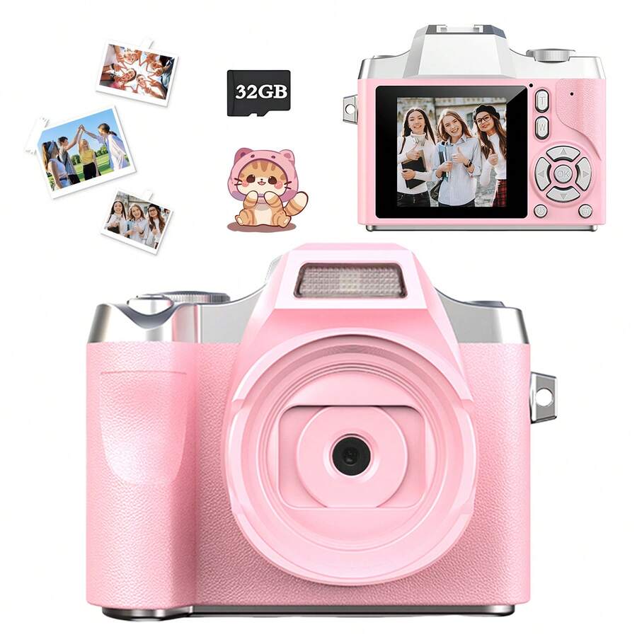 Cámara digital retro mini, 1080P alta definición 48 megapíxeles, incluye luz de relleno LED y tarjeta de 32GB, admite zoom digital 18X, opción portátil ideal para estudiantes adolescentes, regalo perfecto de Navidad, cumpleaños - Multicolor - Ver 1