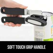 Heavy Duty Stainless Steel Smooth Edge Manual Can Opener And Bottle Openers, Soft Comfortable Handle, Oversized Handheld Turn Knob, US Designed Multifunctional Kitchen Tool, Black - Black - View 5