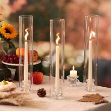 Glass Candle Holders - Set Of 6 Candlestick Holders Taper Candles With Windproof Cylinder Covers 14 Tall Glass Chimney Cover Wedding Table Centerpiece Home Decor - 2.5"D-14"H --12pcs+12pcsCandlestick Holder - View 3