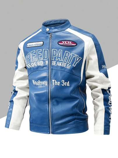 Men's Fall/Winter Jacket With PU Coating Features A Multi-Knit Label Design For A Personalized Biker LookTop Gift Picks For Husbands/Boyfriends This Fall And Winter