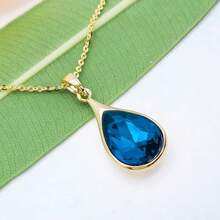 Navachi 18k Gold Plated Water Drop Pear-Shaped  Pendant Necklace 16inch+2inch{Inchcolor_nameinch:InchBlueinch} - 鋯石藍 - 查看 5