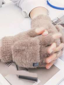 1 par de guantes convertibles unisex con tapa abatible - Cálidos para el invierno, compatibles con pantalla táctil, a prueba de viento, adecuados para ir al trabajo en clima frío - Multicolor - Ver 4