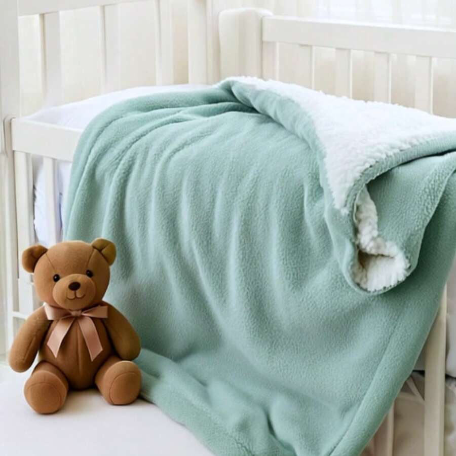 Double-Sided Baby Blanket With Sherpa Lamb Print – Super Soft And Cozy - Green - View 1