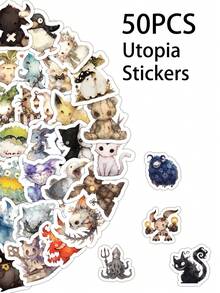 50 PIEZAS/PAQUETE Paquete de pegatinas de criaturas fantásticas y caprichosas, calcomanías de monstruos místicos de Kawaii para teléfono, estuche escolar, diario y decoración de manualidades DIY