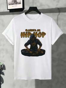 PLUS SIZE Unisex Hip Hop DJ Graphic Tee Combed Cotton Soft Touch Regular Fit Vintage Autumn Essential - White - View 2