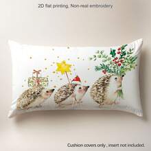 1pc Christmas Watercolor Hedgehog Print Pillow Cover [No Pillow Insert], 11.81*19.71in(30*50cm), [Single-Sided Printing] Merry Christmas Theme Polyester Throw Pillow Cover, Christmas Decor, Room Decor, Home Decor, Bedroom Decor, Room Decoration Stuff For Sofa, Living Room, Bedroom, Car, Office, Hotel, Homestay, Great Christmas Gift For Family And Friends