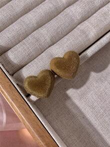 2pcs/1 Pair Flocked Heart Resin Stud Earrings, Vintage Elegant Women Earrings, Suitable For Daily Wear, Dates, Parties, Autumn/Winter Accessories - Heart Earrings - View 11