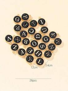 26pcs Alphabet Letter Charms,Initial A-Z Alphabet Round Double-Side Enamel Letters Charm Pendant Bead For DIY Personalized Jewelry Making Findings Y0VA - Màu đen, 26 chiếc - Xem 7