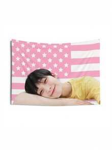 1pc Enha Sunoo Kpop Merch - Cute Pink American Flag Banner, 40x60 Inch, Polyester Fabric, No Electricity Needed, Perfect For Kpop Fans, Birthday Gifts & Concert Decor, Fan Mercha1ndise | Playful Design | Durable Fabric, Kpp Merch1andise, Minsung, Ha1n Jisung Flag, Wall Tapestry, Wall Carpet - 彩色 - 查看 2