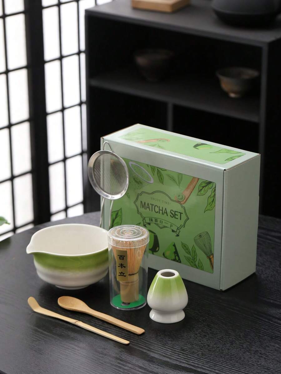 Bộ 6 dụng cụ đánh trà Matcha bằng gốm sứ Nhật Bản dùng cho nghi lễ trà Matcha Dụng cụ đánh trà Matcha Bộ dụng cụ đánh trà Matcha Bộ đế tre trắng - Nhiều màu - Xem 1