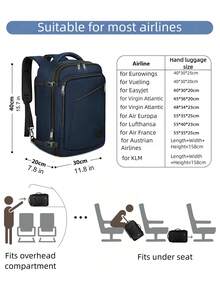 Carry-On Backpack, 40x30x20 Cm, Expandable Cabin Bag, Lightweight Water-Resistant Travel Backpack For Men & Women With 15.6-Inch Laptop Compartment, Under-Seat Bag For Business, Travel, Ryanair & Eurowings, Blue - 藍色 - 查看 2