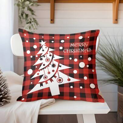غطاء وسادة بطبعة عيد الميلاد (لا يشمل إدراج الوسادة)، مصنوع من مادة بوليستر فائقة اللين، وسادة مربعة ناعمة ومريحة للزينة، مناسبة لديكور غرفة النوم وغرفة المعيشة في عيد الميلاد