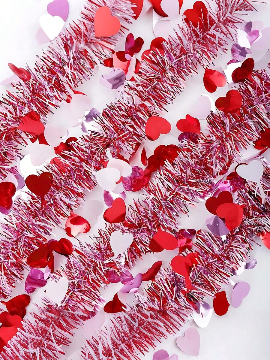 3pcs/Set Heart-Shaped Metal Wire Wreath, Shiny Hanging Decor, Suitable For Valentine's Day Tree, Engagement Anniversary, Wedding Party - Multicolor - View 1