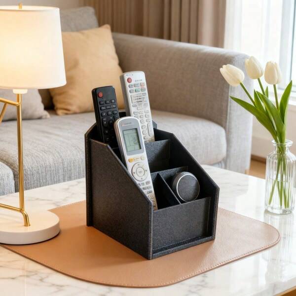 4-Fach Desktop Fernbedienungshalter, klassischer Stil TV Fernbedienungsaufbewahrungsbox, Heimunterhaltungsorganizer, Retro dekorative Displaybox, Regalkorb, Kosmetikaufbewahrungsbox, Mehrzweckverwendung