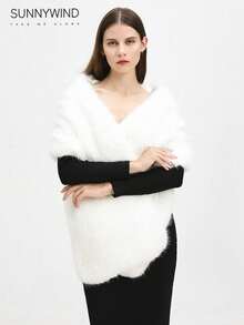 1pc Women's Solid Color Fashionable Faux Fur Shawl, Suitable For Brides, Evening Parties, And Everyday Wear In Autumn/Winter - Pure White - View 7