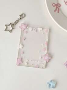 1个彩色星星装饰卡片夹，透明3英寸小型卡片展示盒，可用于展示照片