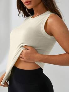 Leorrey 1 Stück Damen nahtloses, bequemes Lässig Sport Tank Top, modischer einfarbiger rundhalsiger ärmelloser figurbetonter Trainings-Träger