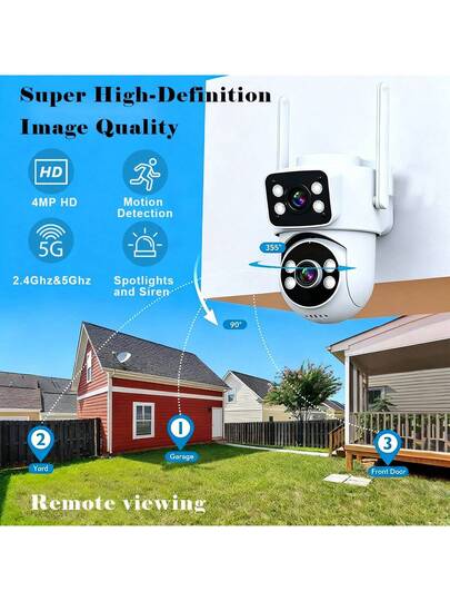 1pc 4MP (2MP+2MP)HD Indoor Outdoor Cameras Security Surveillance, Supports 2.4G/5G WiFi Slimme Monitoring, Dual Lens Screen, USB Power Supply, Two Way Audio,Wifi PTZ Camera, Cctv,Multi Sharing, Night Vision, Motion Tracking, APP Control, Indoor, Outdoor, Office As Monitoring Camera. view 7