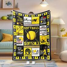 Softball Printed Blanket, Team Gift,Super Soft Flannel Printed  Blanket,As Birthday Gifts, Family, Wedding, Souvenir Blankets, Polyester Blankets Suitable For All Seasons, Washable, Machine Washable, Lightweight, Breathable, Comfortable, Warm, Unique, 280gsm For Him, Her Personalized Ideal Gifts For Her, Him, Family, Boyfriend, Girlfriend, Father, Family, Mother, Lover, Daughter, Son, Grandfather, Grandmother, Friend, Classmate, Pet.   Perfect Nap, Camping, Travel, Home, Daily Life, Office Decoration, Birthday, Anniversary, Valentine's Day, Thanksgiving, Christmas, Halloween, Mother's Day, Father's Day, Wedding, New Year Gifts ,Sofa,Bed,Car,Bedroom,Living Room,Office,  Outdoor Camping, Beach,Wall Decoration - 多色14 - 查看 1