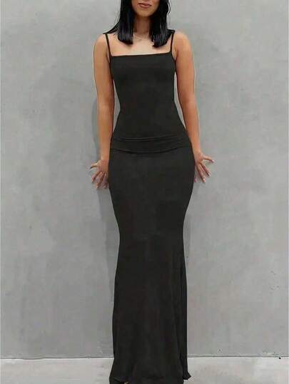 Vestido Longo de Alça Colado Caimento  Cherry Sexy Para Festas de final e ano natal e Ano Novo