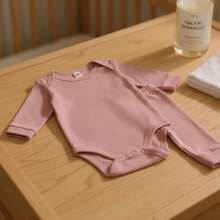 Baby 2-Piece Set: Long-Sleeved Bodysuit And Footed Pants, 100% Cotton Suedine Fabric, Maternity Layette, Kids' Romper, Children's Clothing - 乾枯玫瑰色 - 查看 2