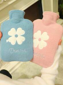 1pc Plush PVC Hot Water Bag,Hot Water Bottle,Hot Water Bag For Pain Relief,Hot Water Bag Portable Hand Heater,Hot Water Bottle With Cover ,PVC Mini Reusable Hot Bag Without Charging, With Cute Flower Design, Perfect For Friends, Ideal Winter Gift