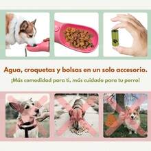 Bebedero Portátil para Perros 3 en 1, Botella de Agua 600 ml con Compartimento para Croquetas y Bolsas para Heces, Dispensador Antifugas para Paseo, Viaje y Senderismo, Accesorio Perros y Gatos (Rosa) - rosa - Ver 3