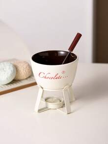 Olla de fondue de chocolate de cerámica, olla de fondue de helado suizo, olla de fondue de queso, incluye tenedores, olla de derretir chocolate de estilo nórdico de cerámica, calentador de fondue de helado, calentador de fondue de queso, calentador de fondue de chocolate, taza de café de cerámica creativa con calentador y tenedores