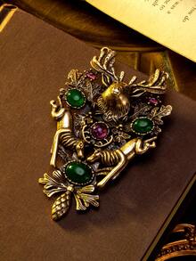 1 pieza Broche de joyería de moda para mujer, aleación de cobre esmaltada con diseño retro de ciervo con borla, estilo navideño, adecuado para fiestas, festivales y uso diario